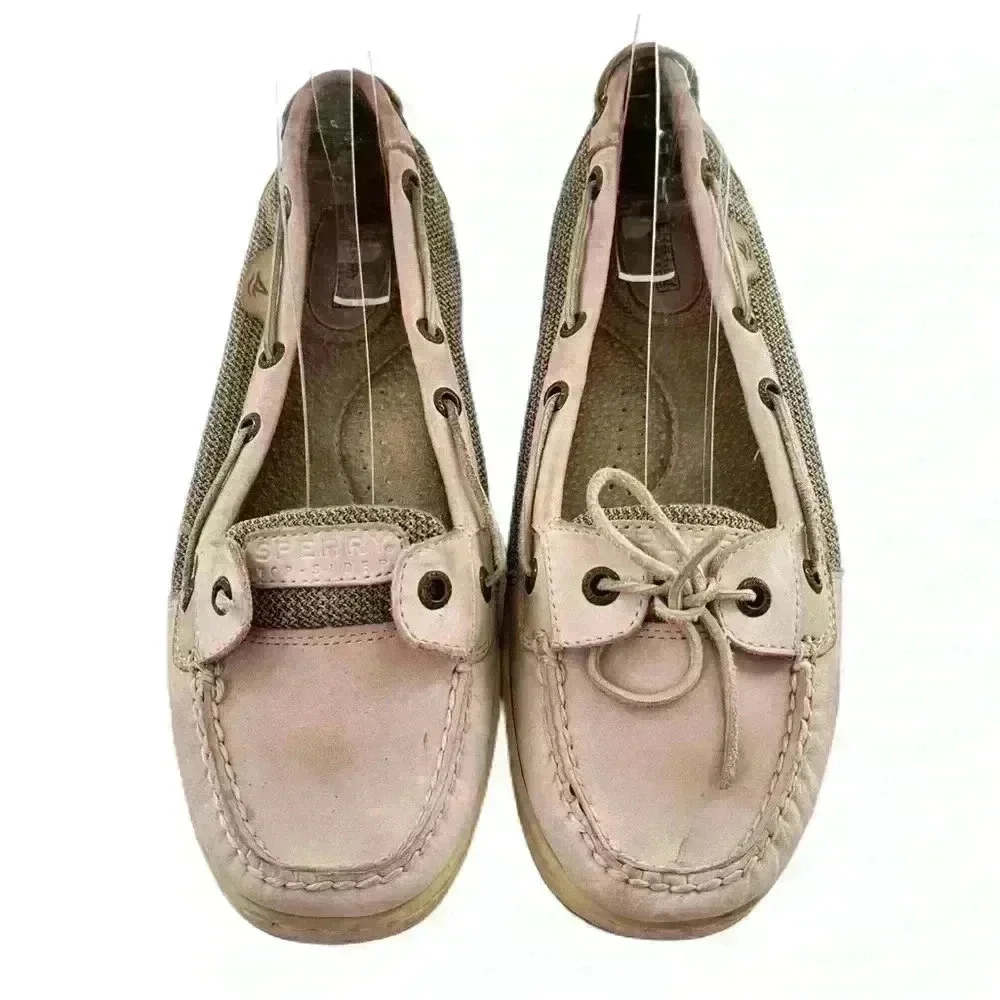 Sperry womens flats size 8.5 pink tan leather boat shoes preppy nautical
